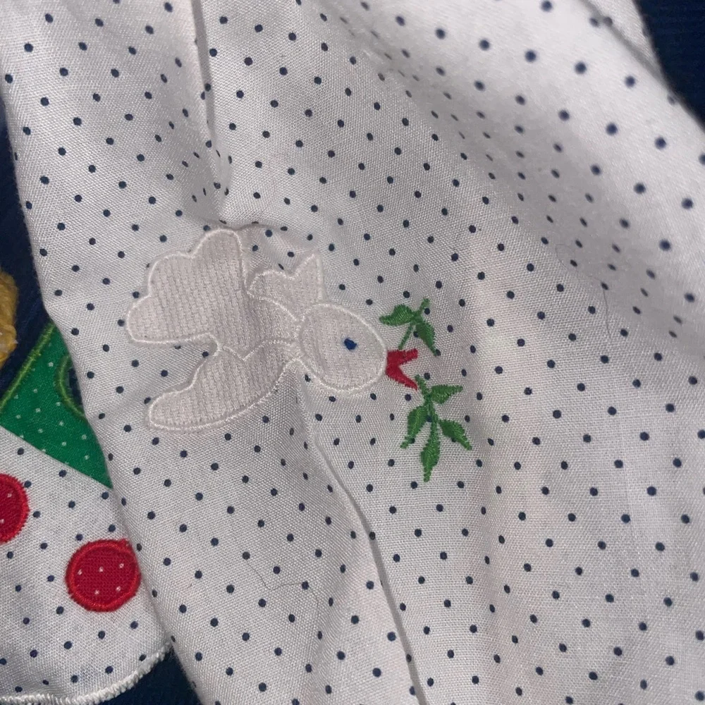 vintage navy blue corduroy jumper dress and white polka dot‎ collared blouse set